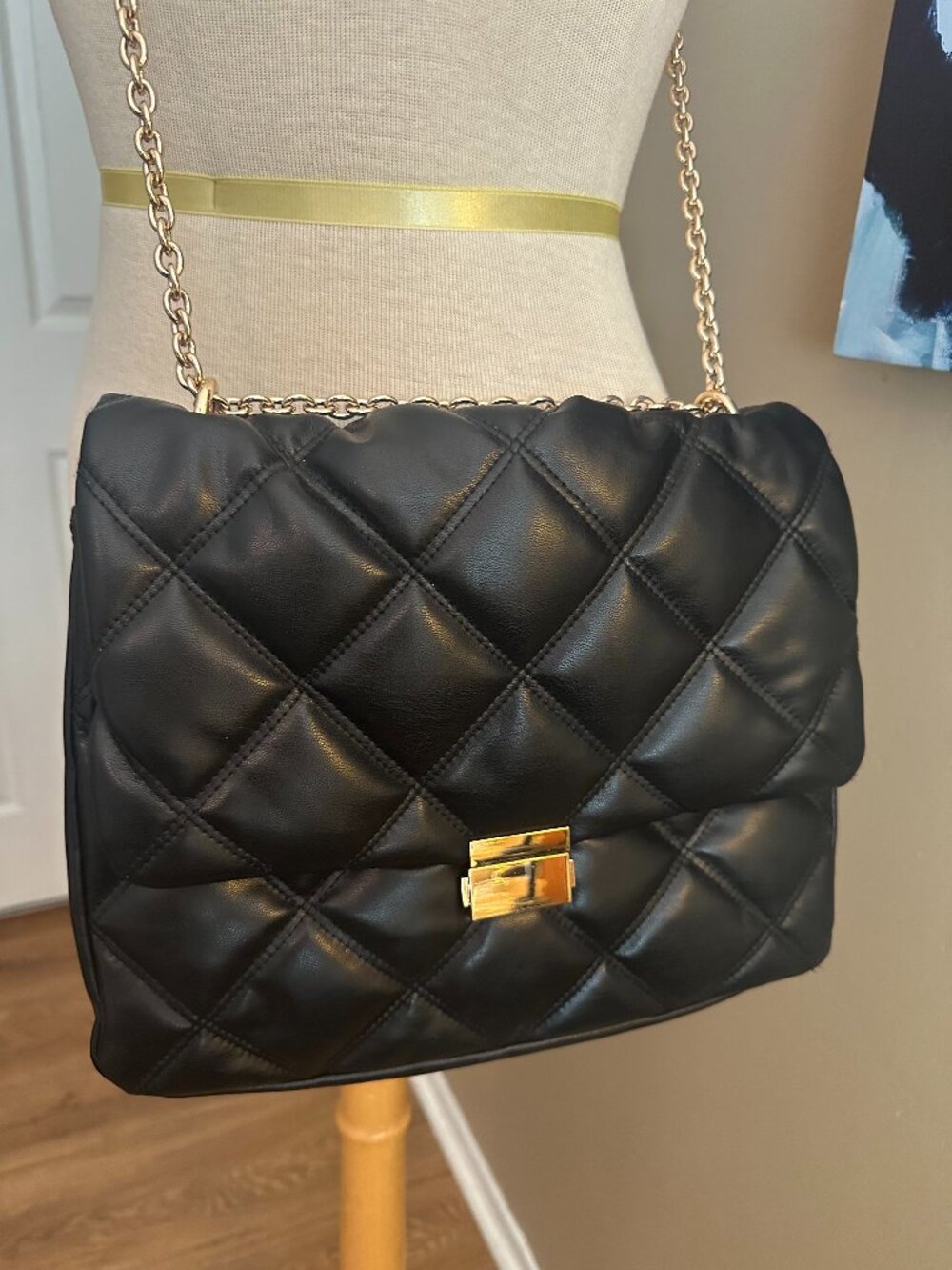 H&M Black Quilted Chain Shoulder Bag Gold Hardware Crossbody